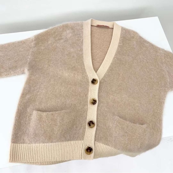 🍁⛄️ACNE STUDIOS MOHAIR WOOL FLUFFY CARDIGAN Warm Beige Grandpa Knitted - Picture 12 of 14